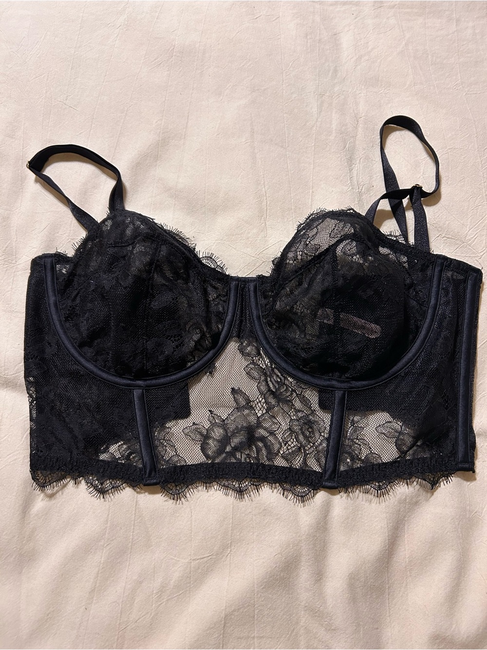 Victoria's Secret Black Lace Longline Balconette Bra. New with Tag